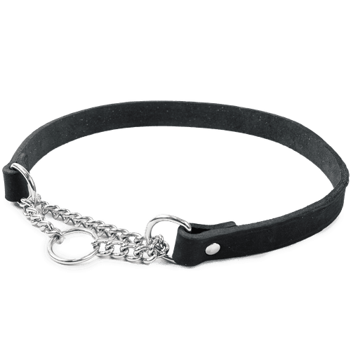 Läderhalsband Hera halvstryp Svart 18 mm x 44-54 cm