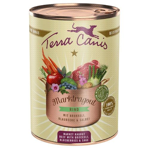 Terra Canis Market Ragout 6 x 385 g - Nötkött med broccoli, blåbär, salvia