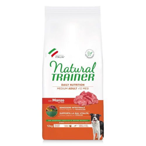 Natural Trainer Adult Medium med nötkött, ris och spirulina - 12 kg