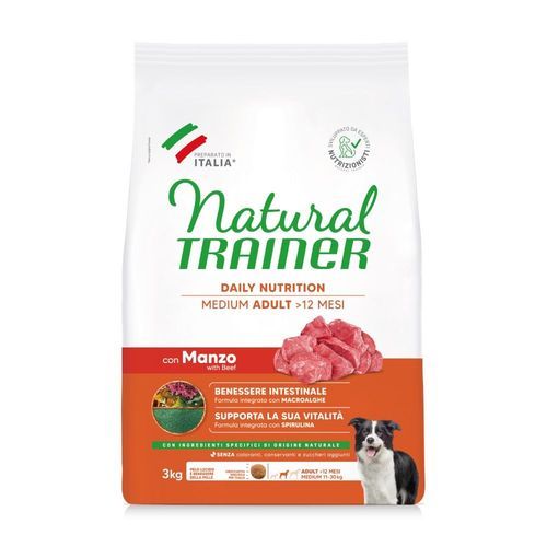 Natural Trainer Adult Medium med nötkött, ris och spirulina - 3 kg