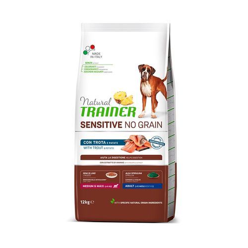 Natural Trainer Sensitive No Grain Adult Medium/Maxi Single Protein med öring och potatis - Ekonomipack: 2 x 12 kg