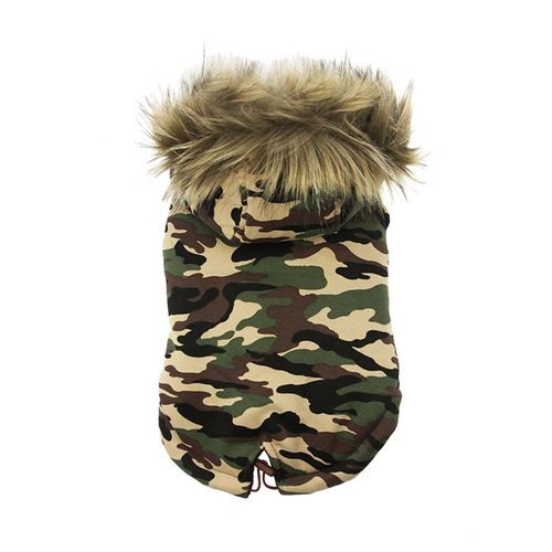 Camouflage Hundjacka med Fuskpäls - Storlek 20 - Urban Pup