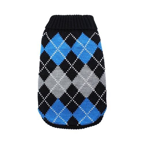 Stickad Hundtröja - Blue Argyle / 35 cm