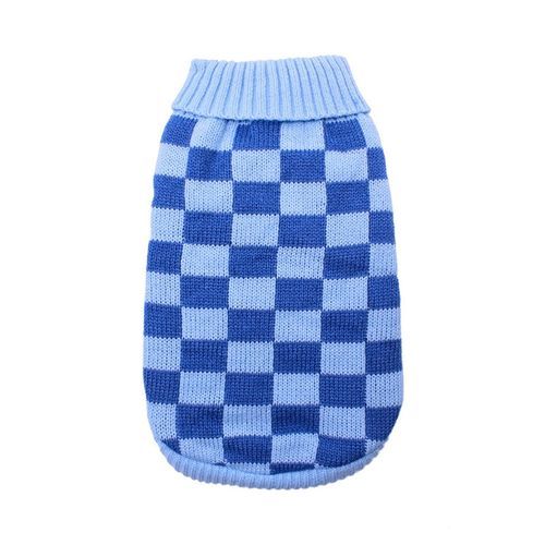 Stickad Hundtröja - Checkerboard Blue / 35 cm