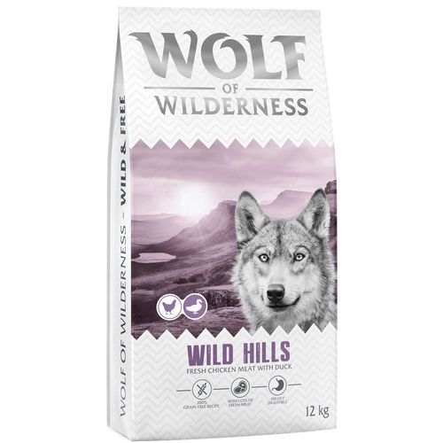 Wolf of Wilderness Adult "Wild Hills" anka & färsk kyckling - spannmålsfritt - 12 kg nytt recept