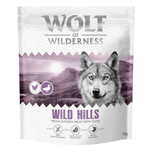 Wolf of Wilderness Adult "Wild Hills" anka & färsk kyckling - spannmålsfritt - 1 kg nytt recept