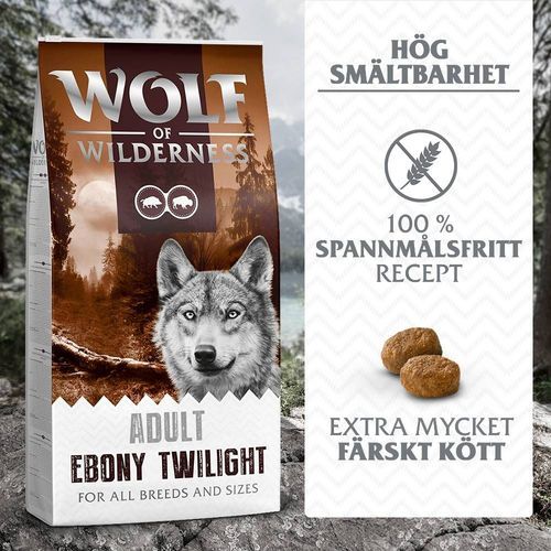 Wolf of Wilderness "Ebony Twilight" med vildsvin & buffel - spannmålsfritt - 1 kg nytt recept