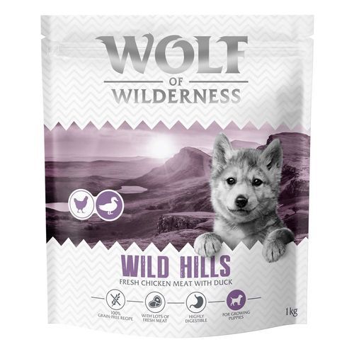 Wolf of Wilderness Junior "Wild Hills" med anka & färsk kyckling - spannmålsfritt - 1 kg nytt recept