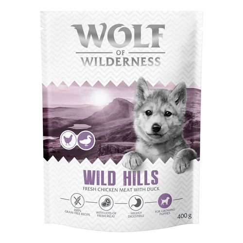 Wolf of Wilderness Junior "Wild Hills" med anka & färsk kyckling - spannmålsfritt - 400 g nytt recept