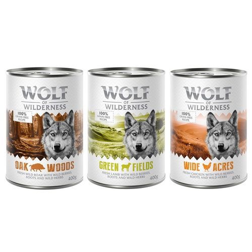 Blandpack: Wolf of Wilderness våtfoder - 6 x 400 g burk: Adult (Lamb, Boar, Chicken)