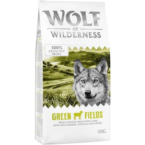 Ekonomipack: 2 x 12 kg Wolf of Wilderness hundmat - Green Fields - Lamb