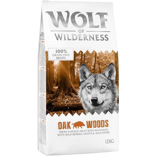 Ekonomipack: 2 x 12 kg Wolf of Wilderness hundmat - Oak Woods - Wild Boar