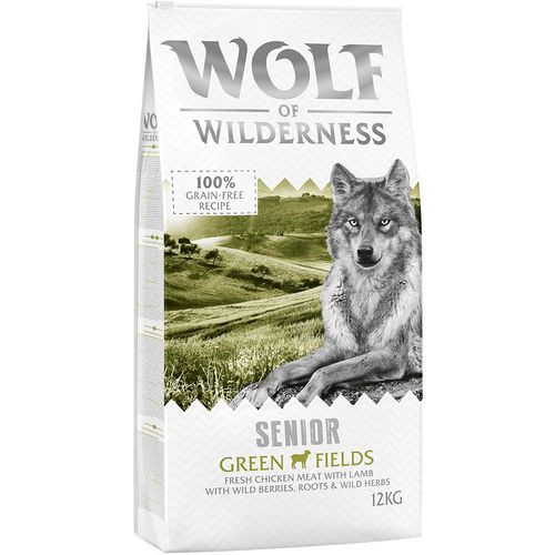 Ekonomipack: 2 x 12 kg Wolf of Wilderness hundmat - Senior - Green Fields