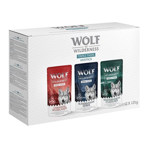 Ekonomipack: Wolf of Wilderness Triple Taste 24 x 125 g - Mixpack: Canadian Woodlands, Scandinavian Fjords, Mediterranean Coastlines