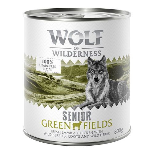 Sparpris! 24 x 800 g Wolf of Wilderness våtfoder hund - SENIOR Green Fields - Lamb